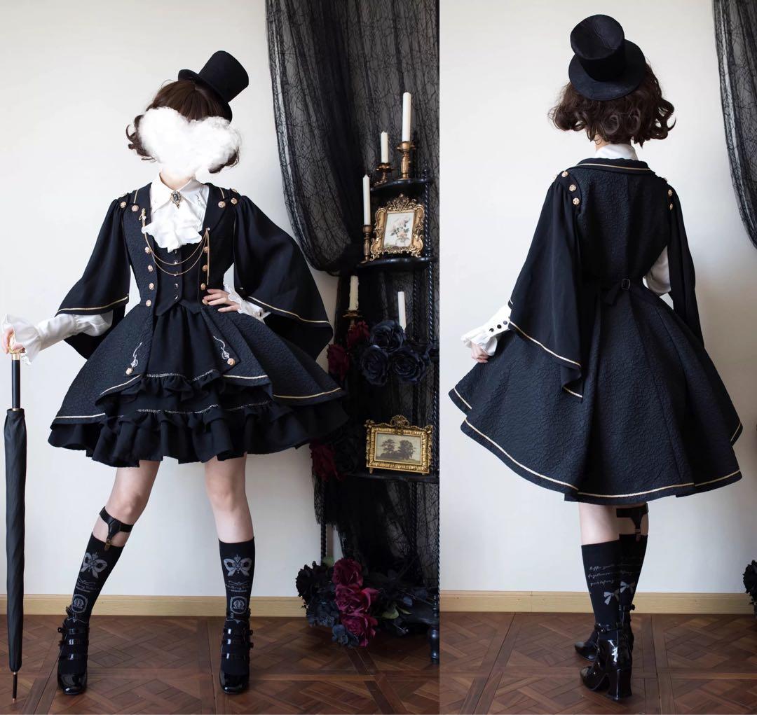 ゴシックロリータ風 華やか衣装 黒系 軍服ロリータ　豪華姫系　舞台風