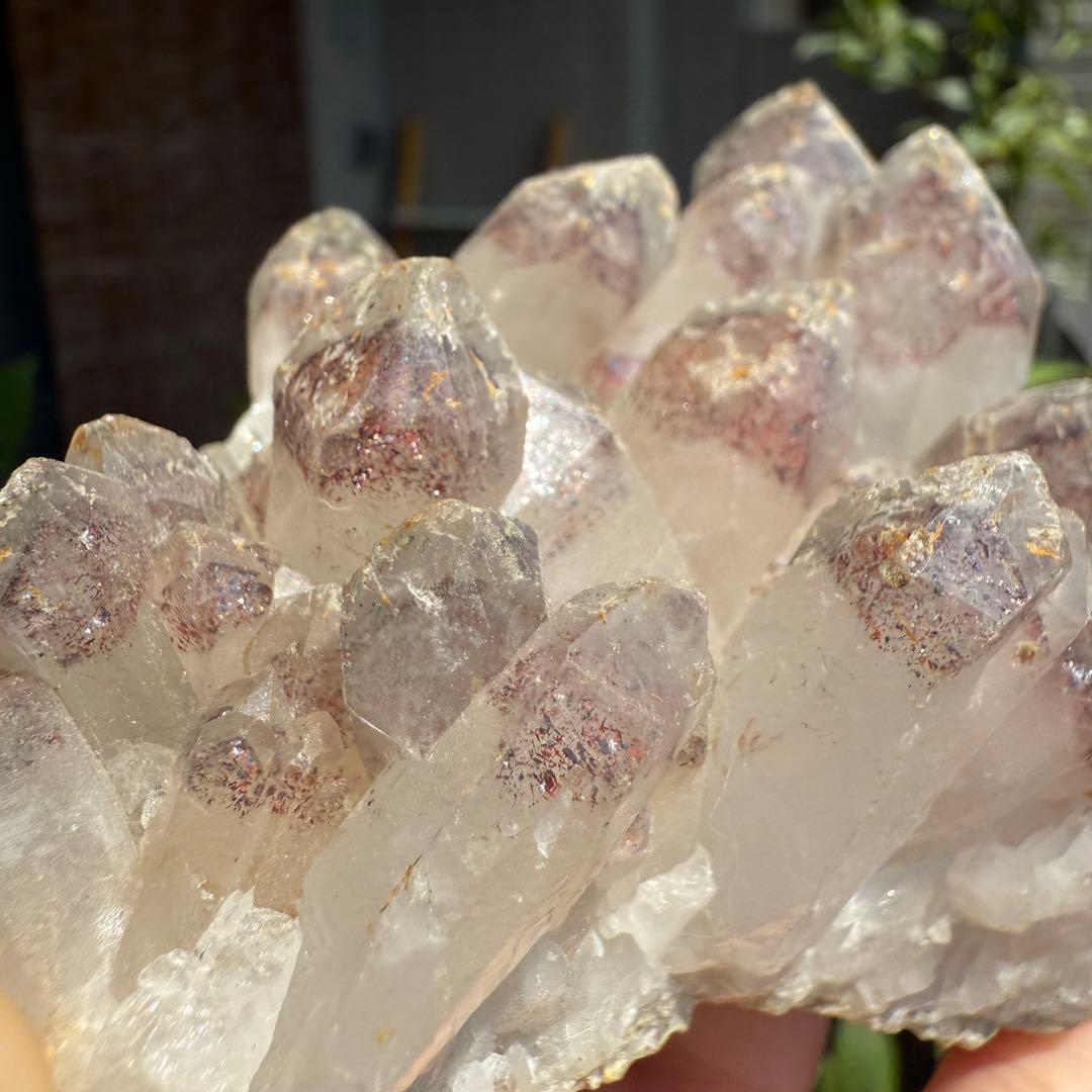 ストロベリーファントムクォーツ　クラスター　自立　ファイヤークォーツ　苺水晶⑥