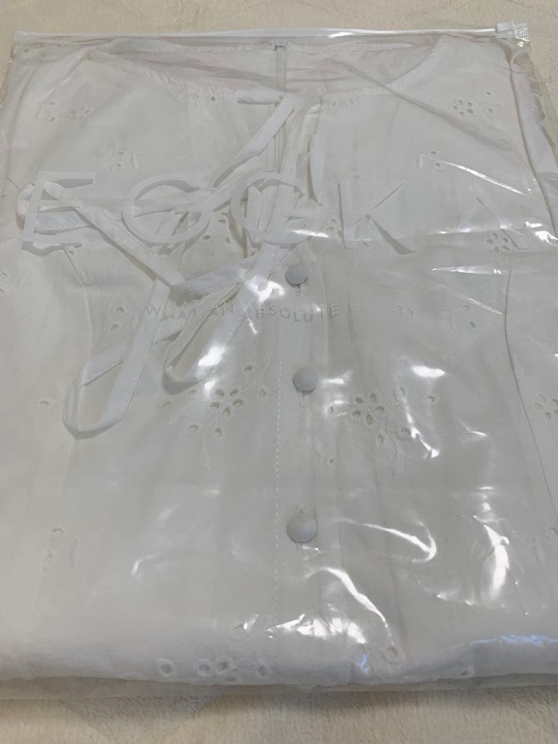 EGGKA ワンピース レディース ノースリーブ アイレット ミニドレス 白 M