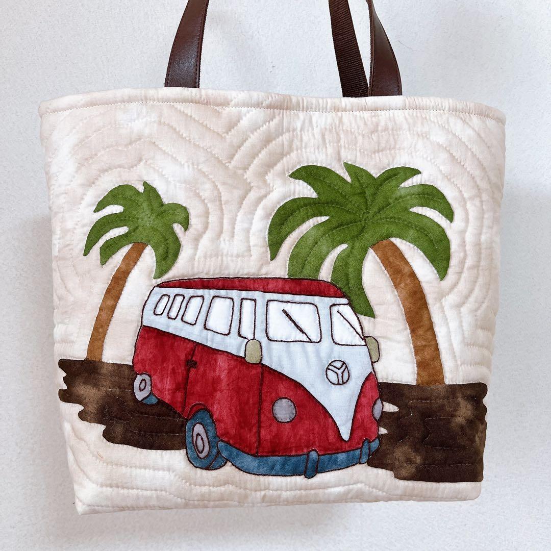 ハワイアンキルトバッグ、「もんちゃん様とお取引中」バス(レッド、オレンジ)