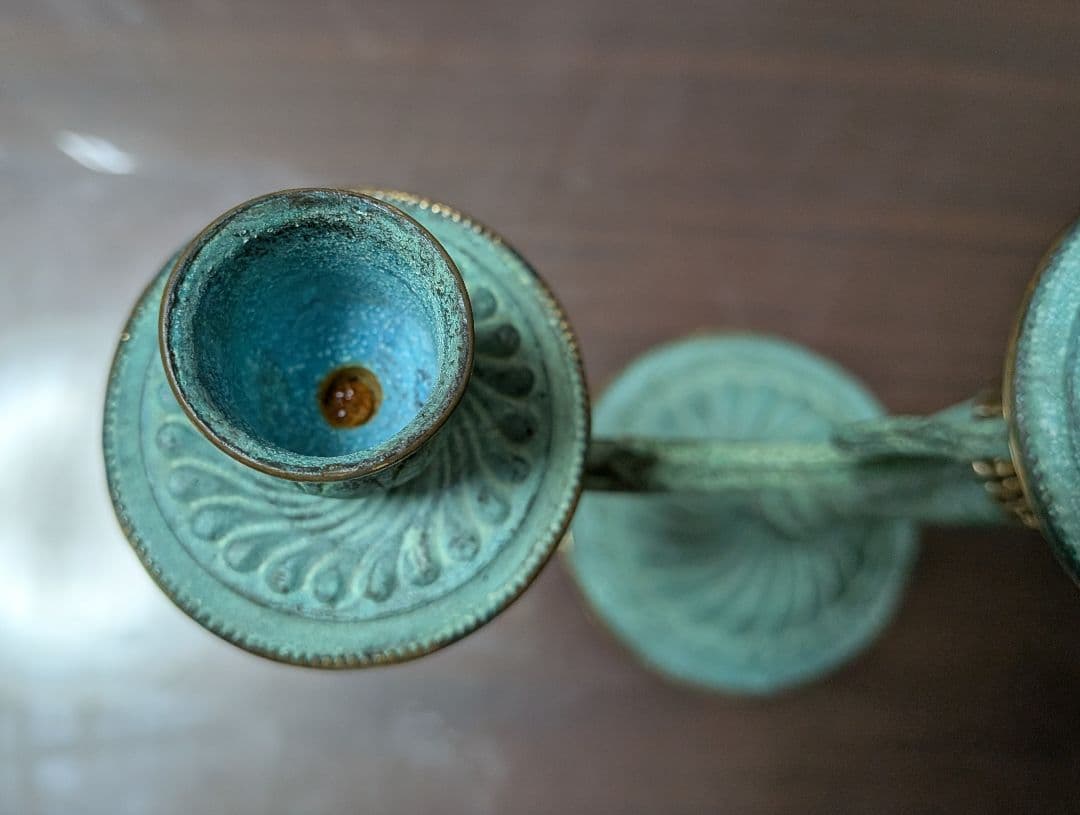 燭台　青銅色 3本アーム 　キャンドルホルダー　イタリアで購入　アンティーク雑貨