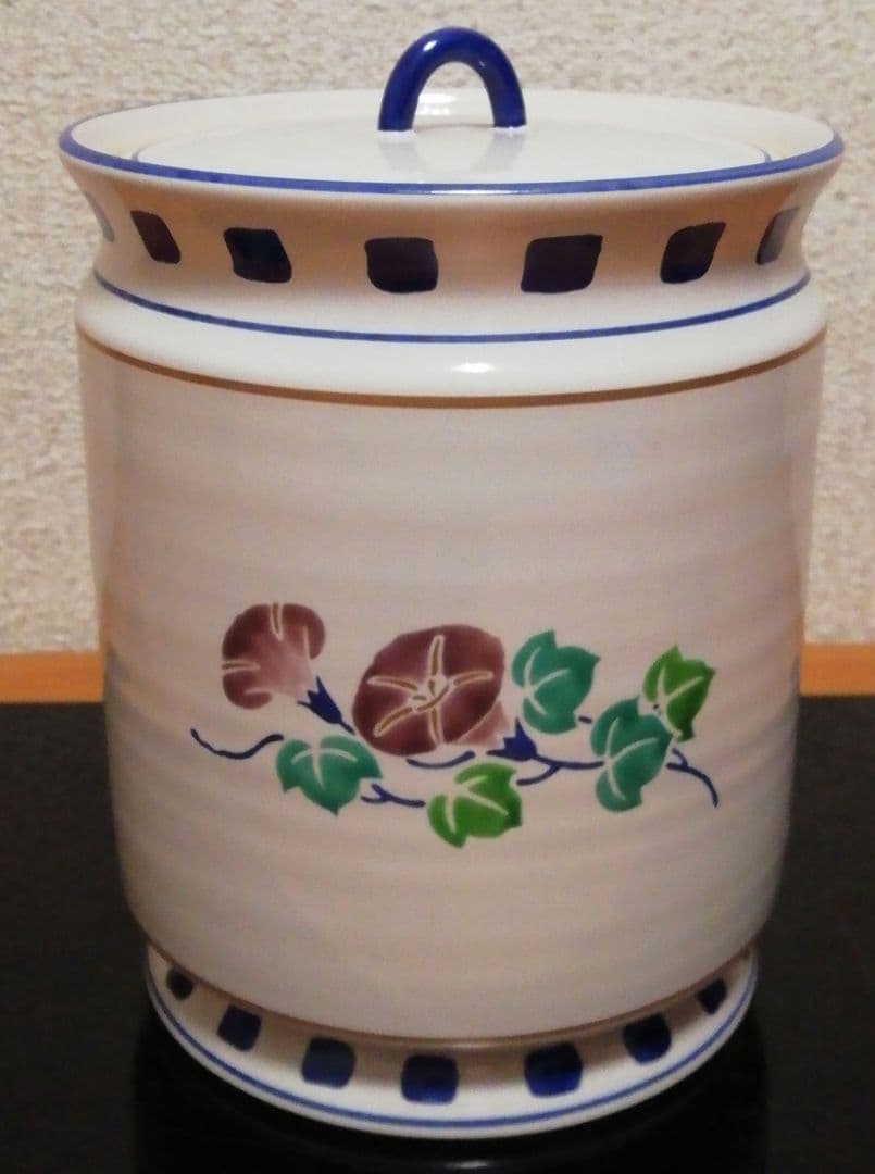 中村秋峰作　仏蘭陀写　朝顔絵　水指　共箱　茶道具