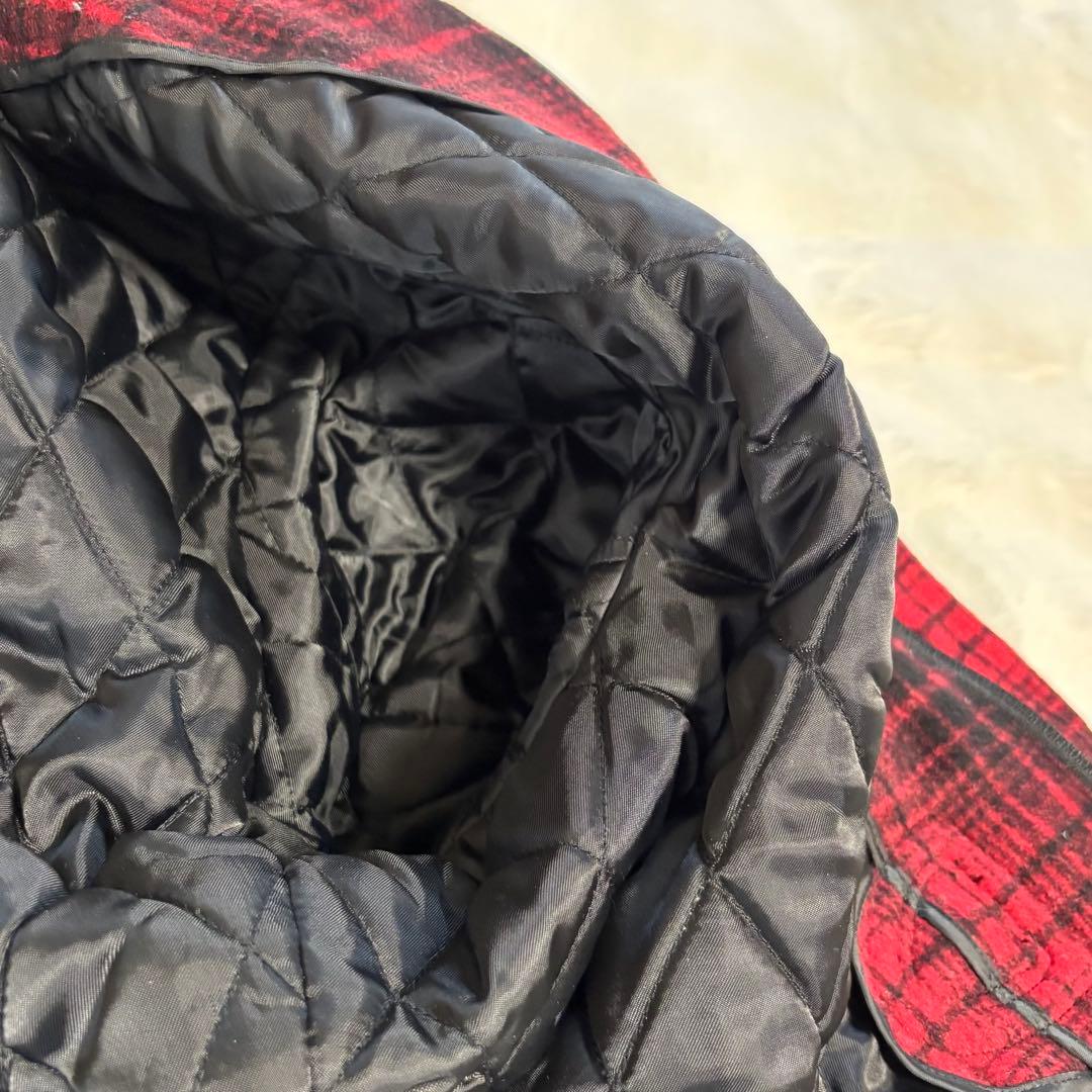 バーバリー ブラックレーベル ダッフルコート フード チェック柄 赤 Ｌサイズ