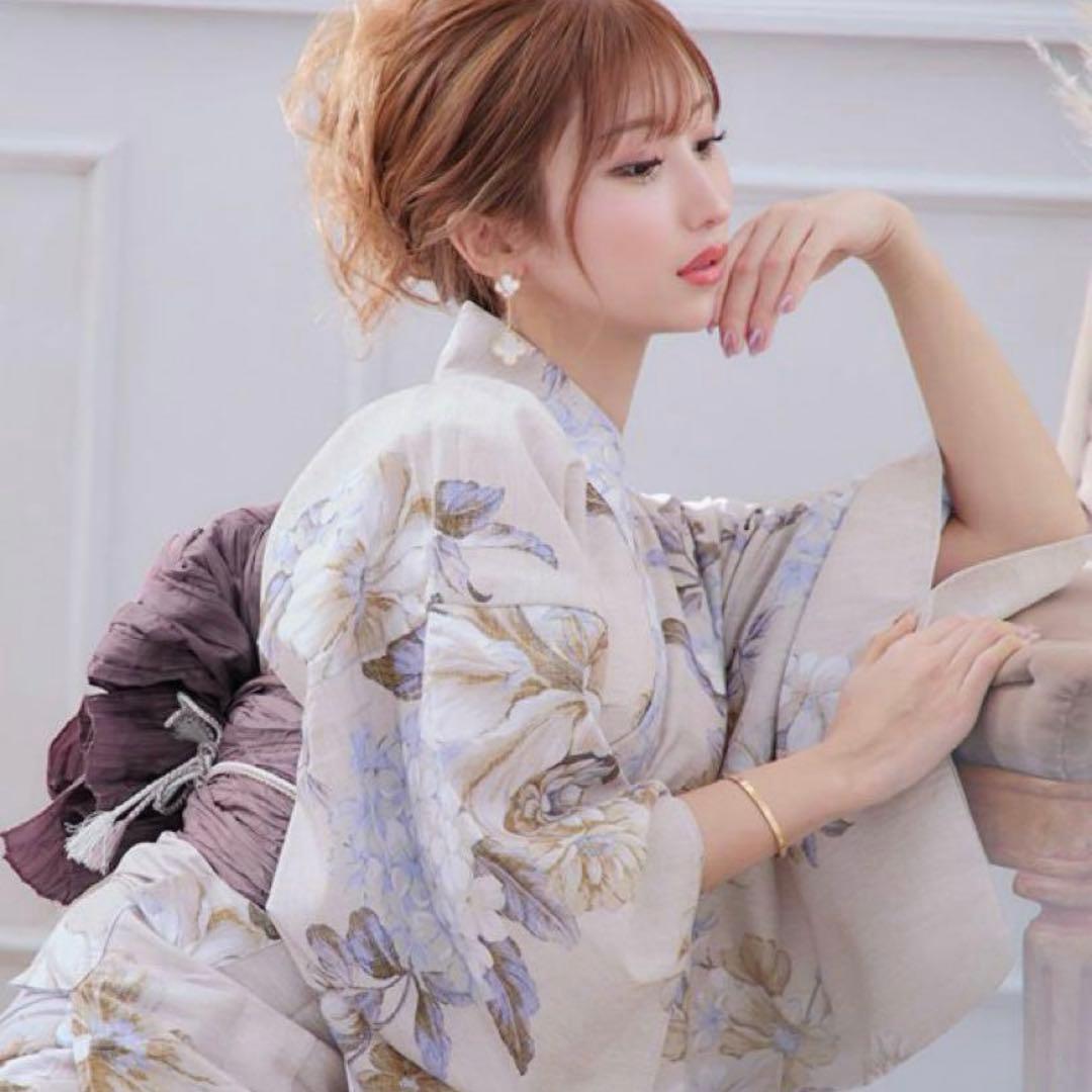 浴衣　セット　花柄　ベージュ　ピンク　グレー　キャバ　Sugar シュガー