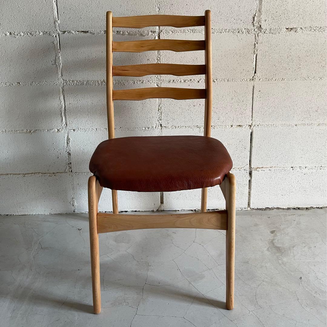 天然木無垢材　ラダーバックチェア　ダイニングチェア　本革シボレザー張り