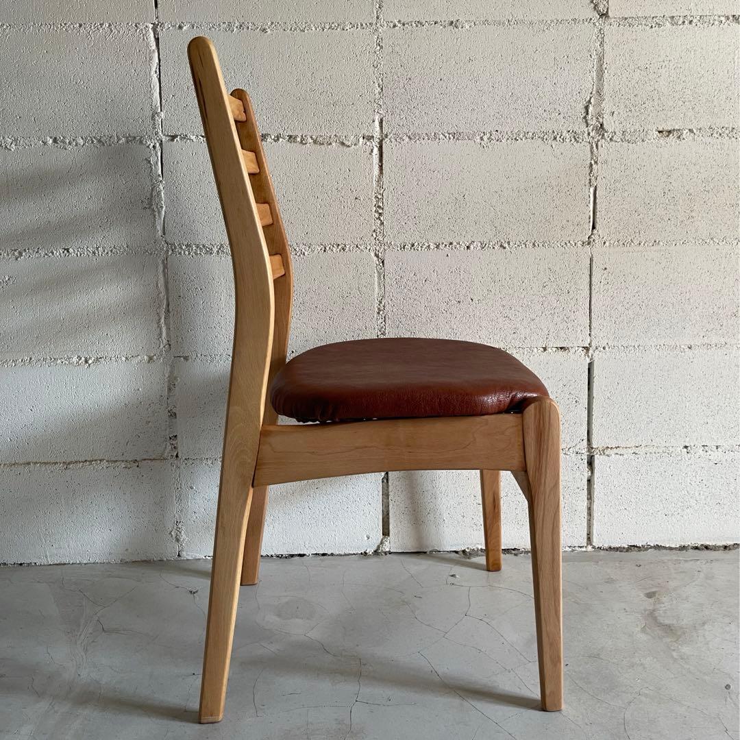 天然木無垢材　ラダーバックチェア　ダイニングチェア　本革シボレザー張り