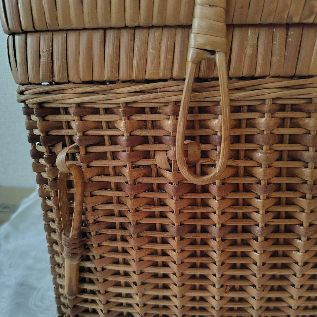 昭和レトロ 箱型 バスケット カゴ ラタン 藤 ヴィンテージ アンティーク