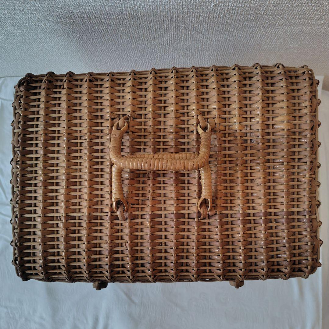 昭和レトロ 箱型 バスケット カゴ ラタン 藤 ヴィンテージ アンティーク