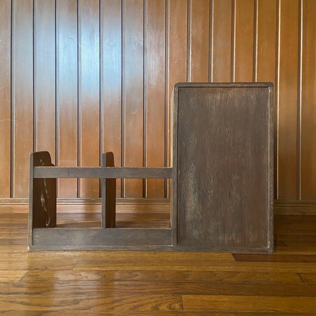 アンティーク　本立て付き小引き出し　古家具　花模様　昭和レトロ