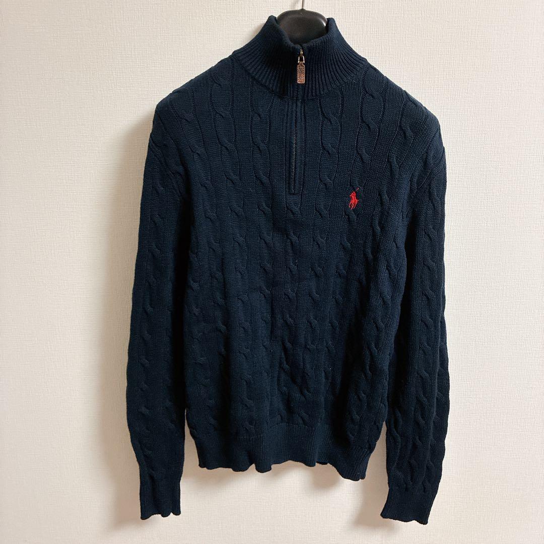 ポロラルフローレン ハーフジップ ケーブルニット セーター　現行タグ　コットン