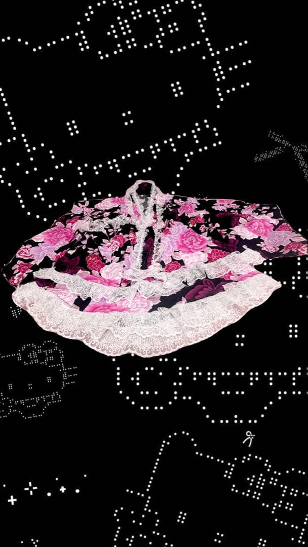 浴衣ドレス 姫ギャル 地雷系 大人用 浴衣レース付き 花柄 黒 ピンク