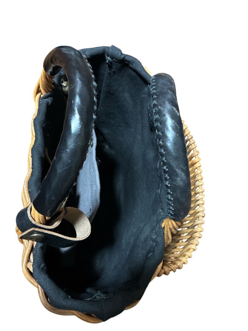 ebagos ポケット付バスケット ブライドルレザー×紅籐 BLACK エバゴス