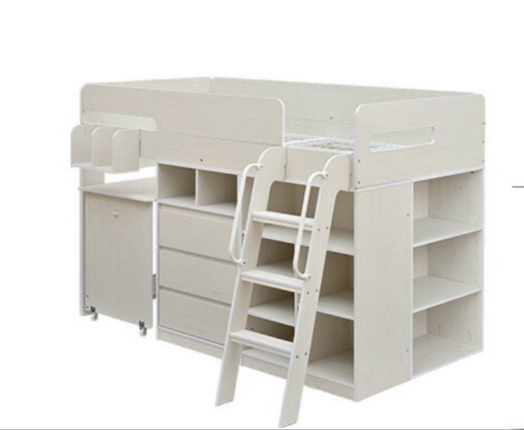 2/28までの出品‼️北摂引取り可 ホワイト ロフトベッド 引き出し付き シングル