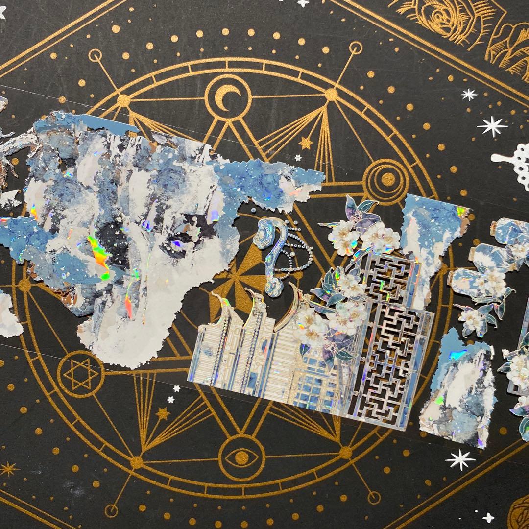 【9252】海外　マステ　中古巻　貝殻光マスキングテープ　青い　自然風景　背景系