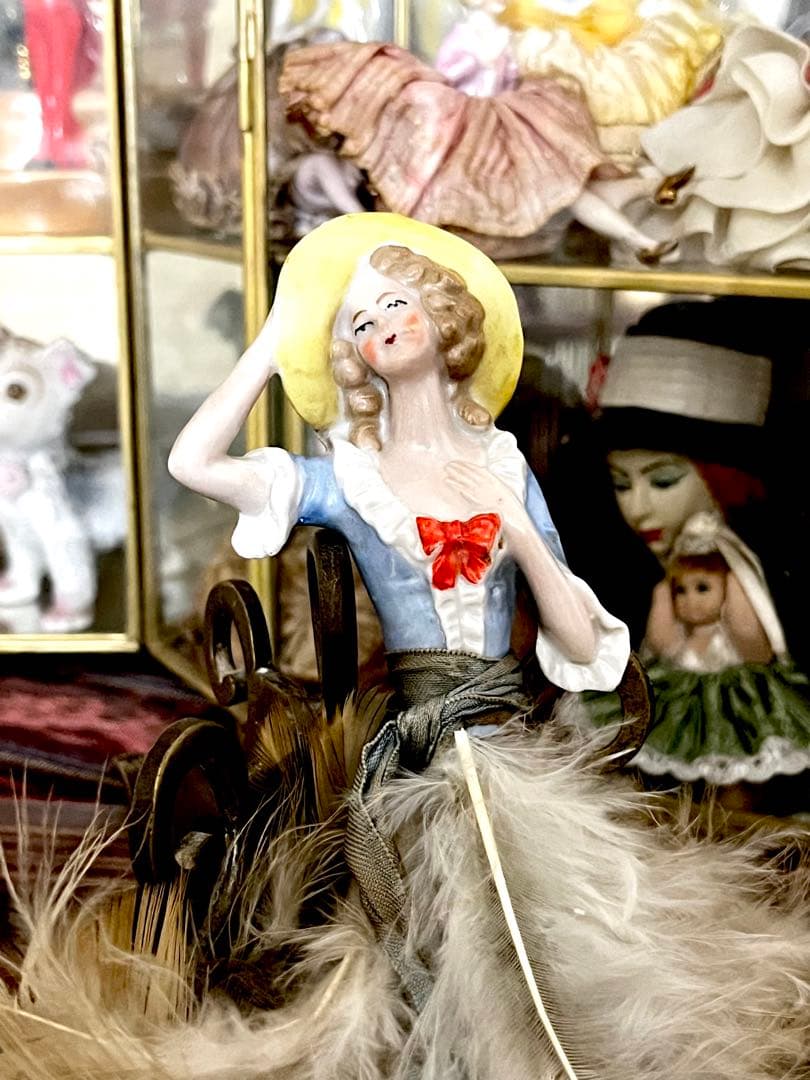 イギリス アンティーク ピンクッション ドール ハーフドール 羽