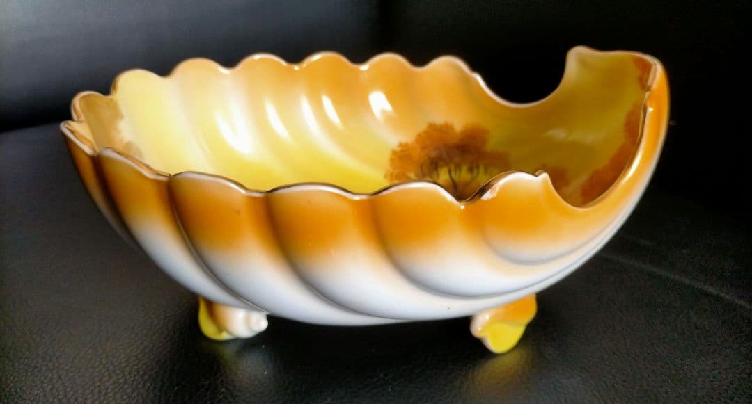 オールドノリタケ★幅約20.4cm 風景絵貝型鉢』