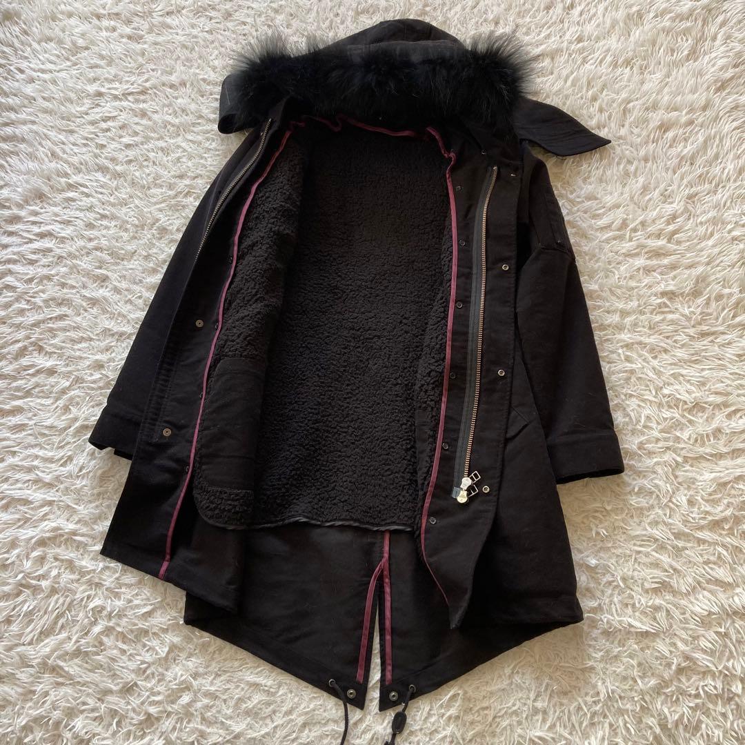 NO ID. ノーアイディー モッズコート 2 ブラック ライナー付 ファー