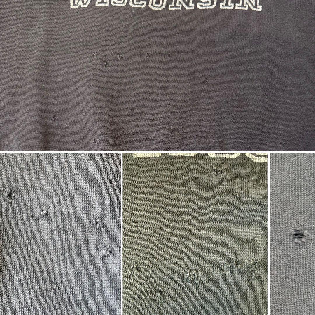60s Wisconsin ヴィンテージスウェット ブラック カラーフロッキー