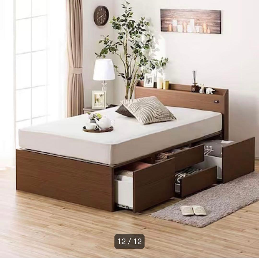 ダブルベッドフレーム 収納付き コンセント
