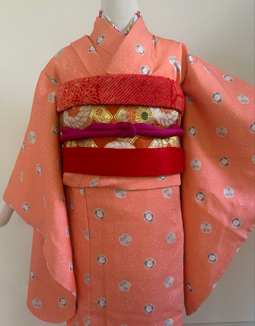 7歳　七五三　正絹着物　アンティーク帯　帯揚げ　帯締め　しごきセット