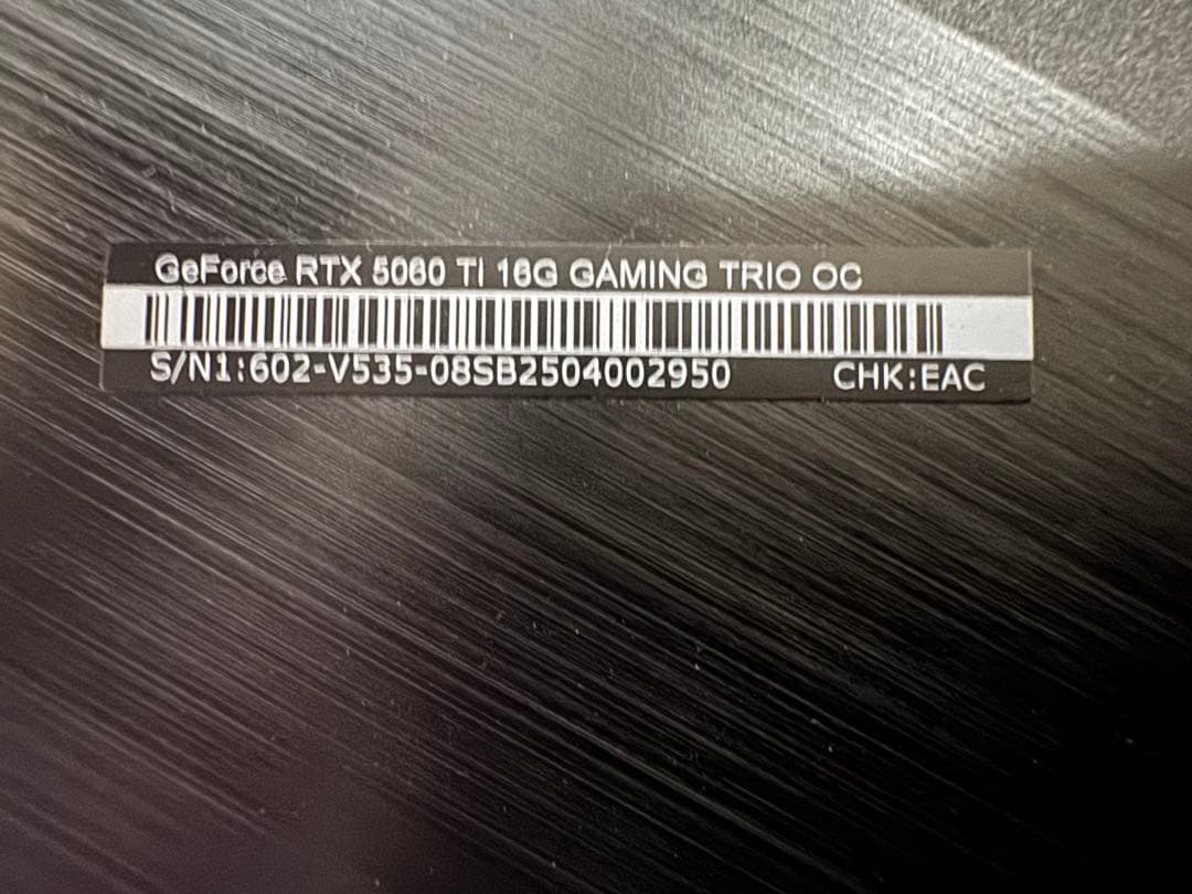 【極美品】MSI RTX5060Ti 16GB nVIDIA 数時間のみ使用