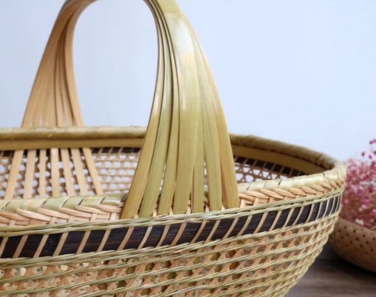 極上品 竹細工 かご 収納 手作工芸品 市場かご 手提かご 買い物かご 新品