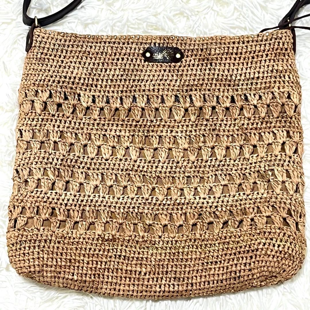 IBIZA かごバッグ ラフィア レザー　模様編み　ショルダーバッグ　2way