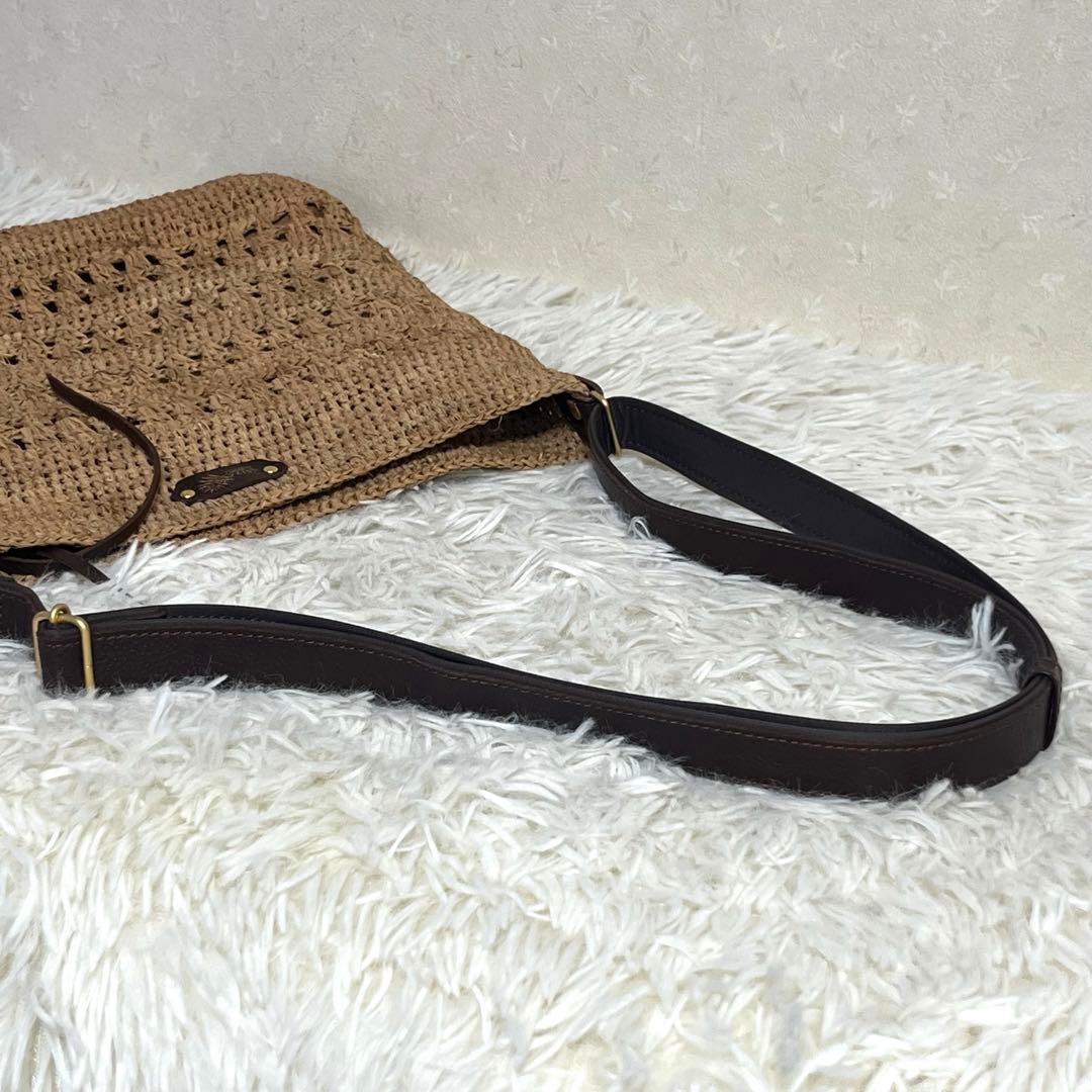 IBIZA かごバッグ ラフィア レザー　模様編み　ショルダーバッグ　2way