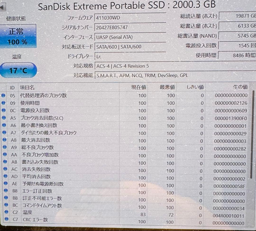 外付けハードディスク・ドライブ SanDisk Extreme Portable SSD 2TB E60