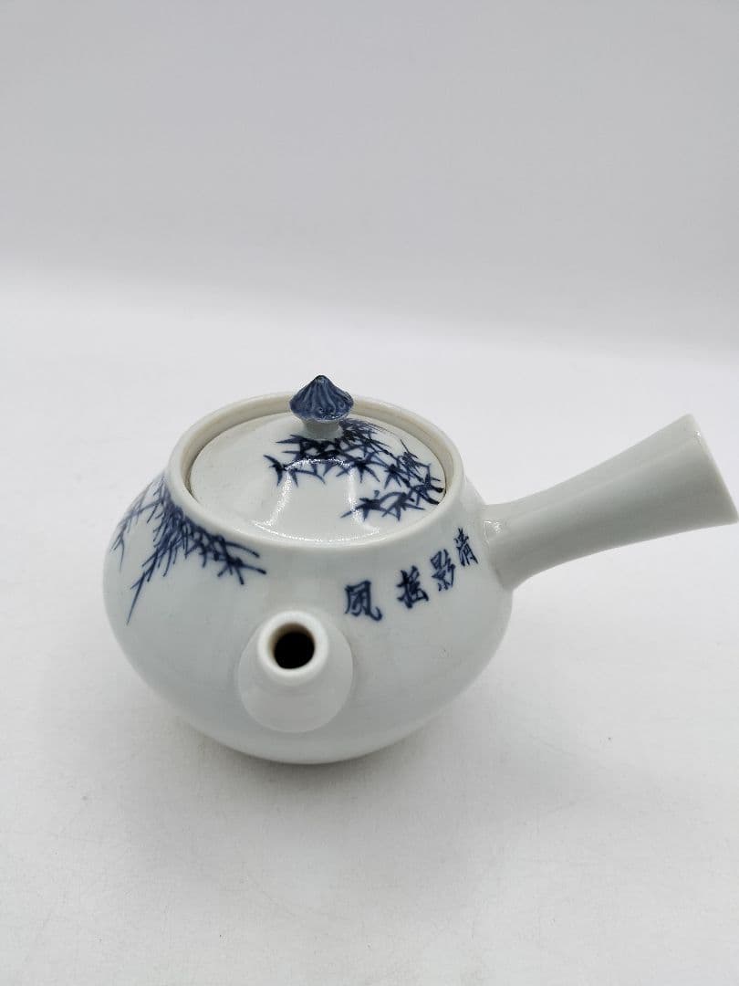 c733 煎茶器セット 染付　竹 「清影揺風」湲仙 5客 茶道具 古物