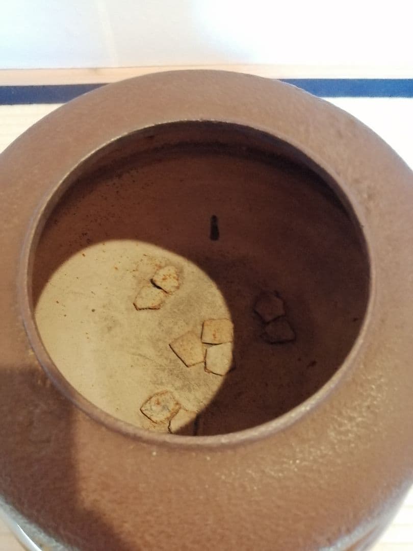 【茶道具】畠春斎 一ノ瀬宗辰造　唐銅鬼面風炉撫肩平丸釜添　茶釜　釜396