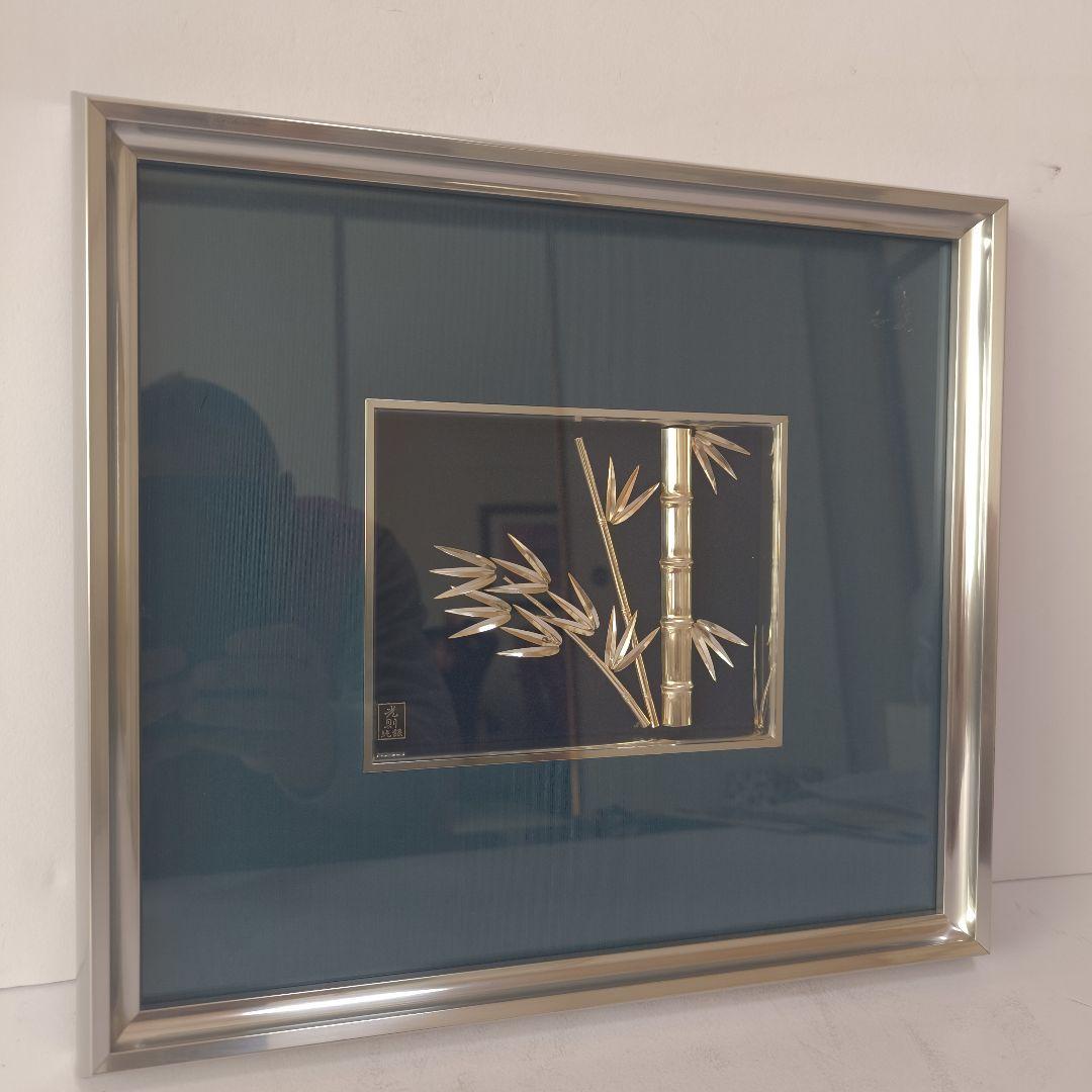 金工師 光則作 純銀製 貴金属画 純銀竹笹図 壁飾り