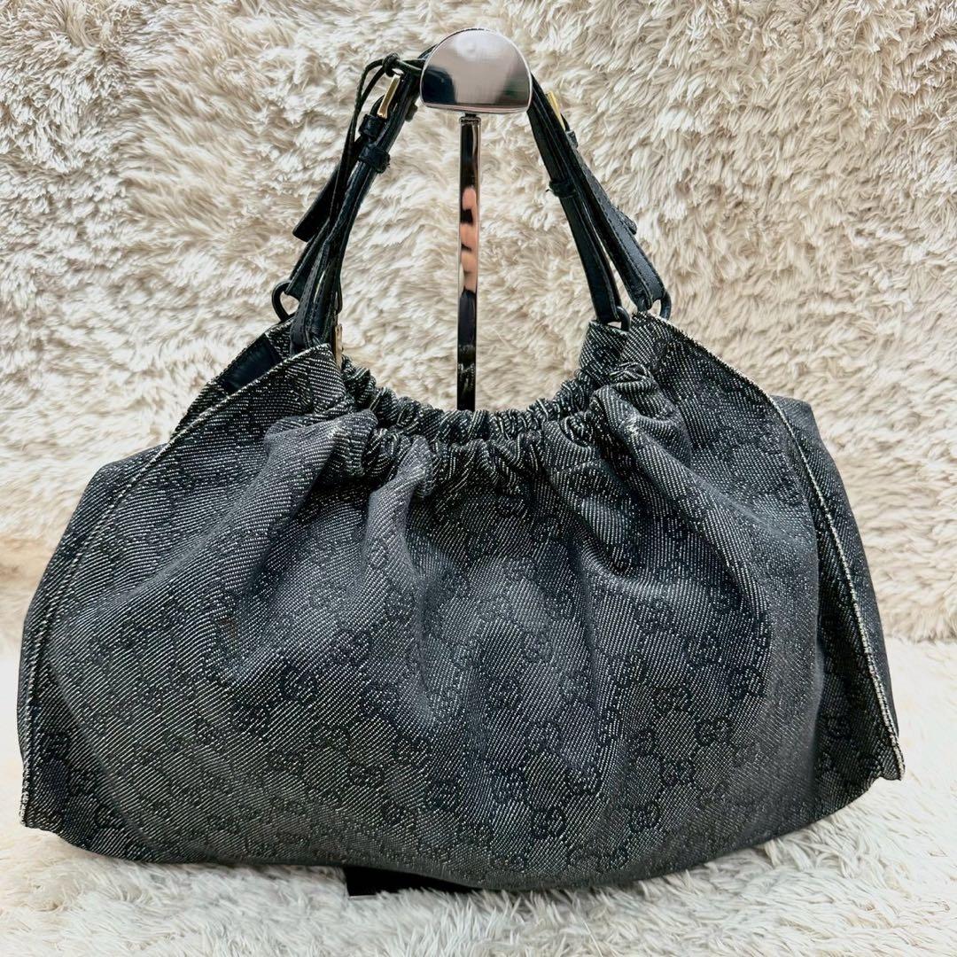 【美品】グッチ ハンドバッグ キャンバス シェリーライン GG グレー