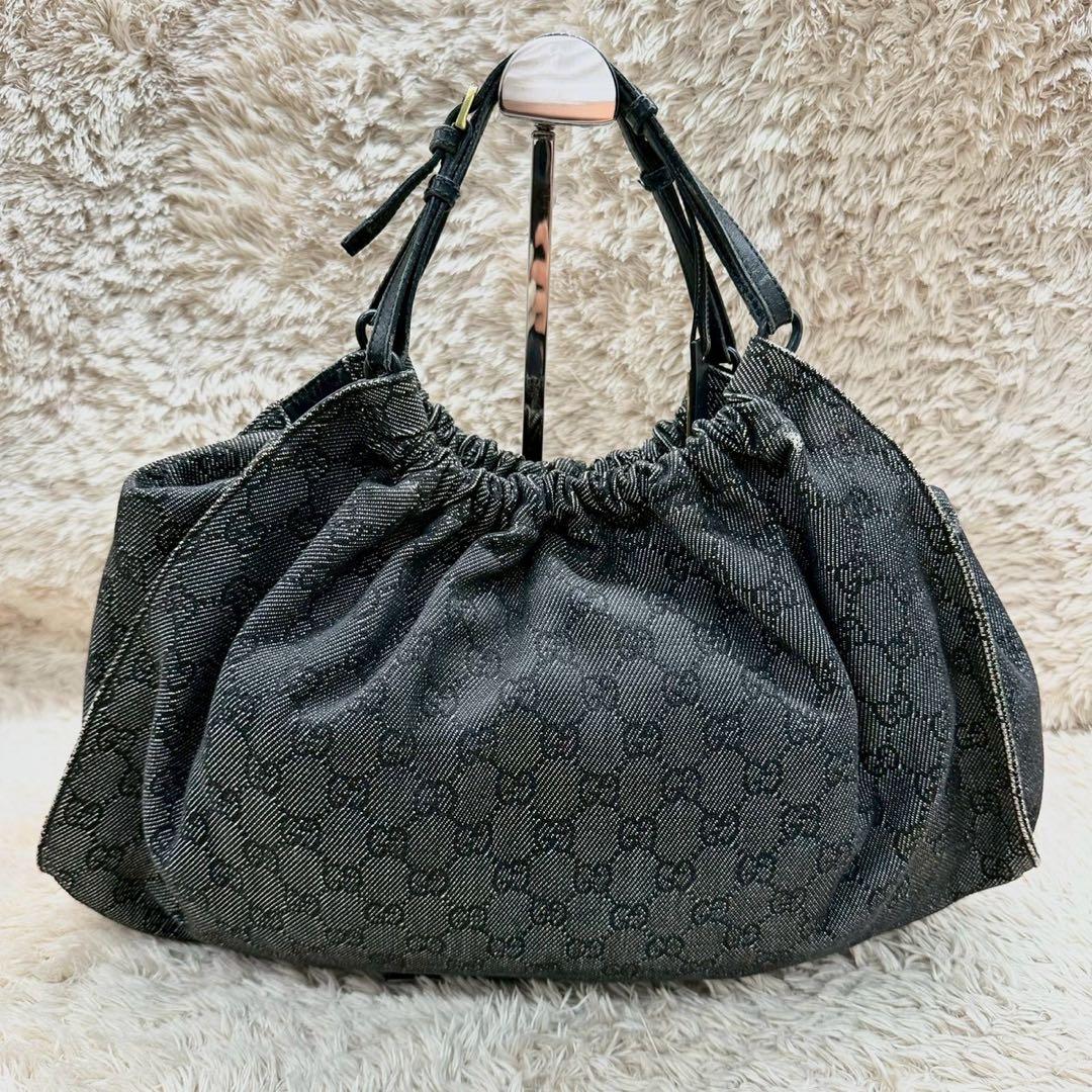 【美品】グッチ ハンドバッグ キャンバス シェリーライン GG グレー