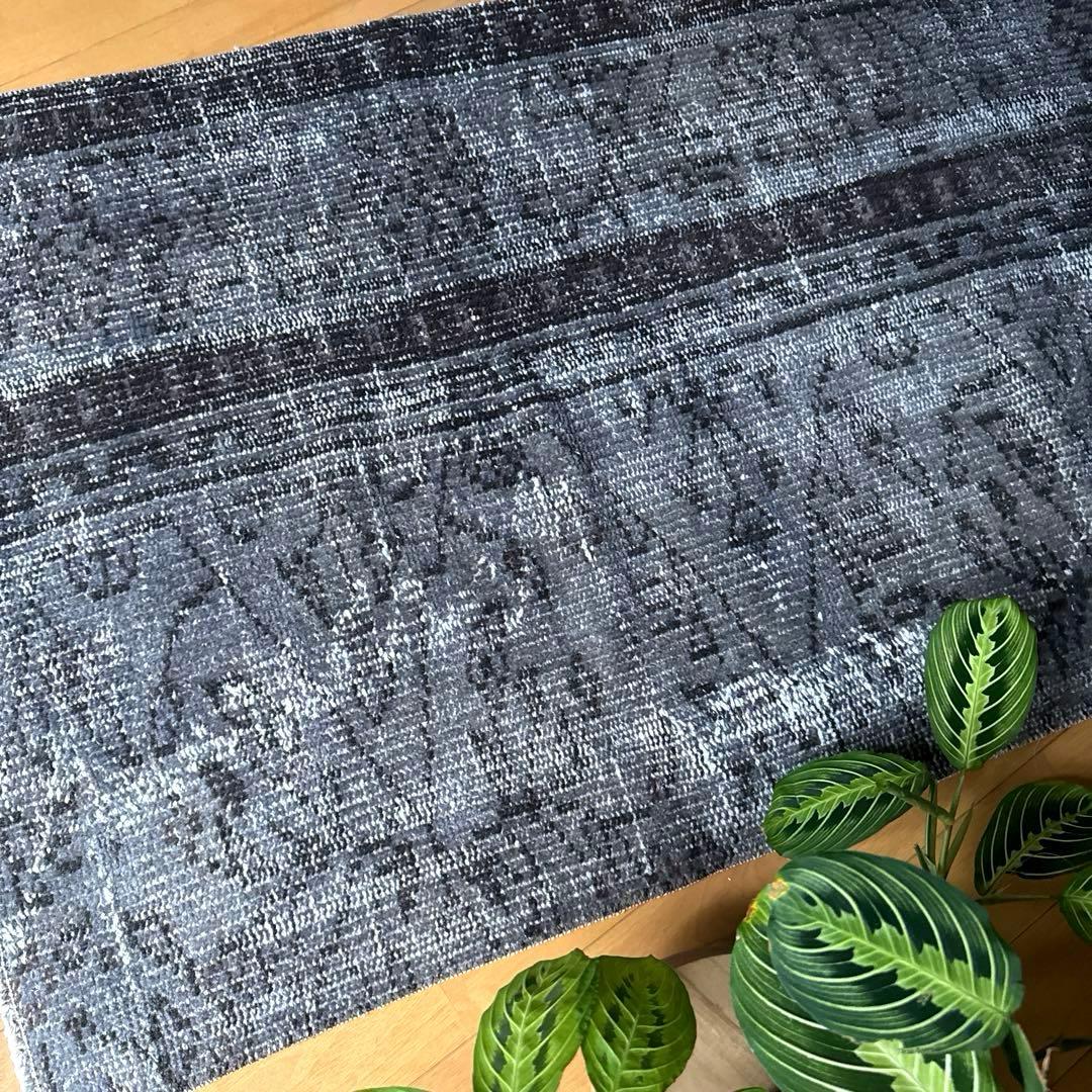 62×137.5 ダークグレイオーバーダイ　ボタニカル　トルコヴィンテージラグ