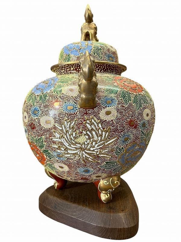 ※専用　九谷焼 金彩色絵 花尽し 花詰文 獅子摘 金襴手 大香炉 約46cm