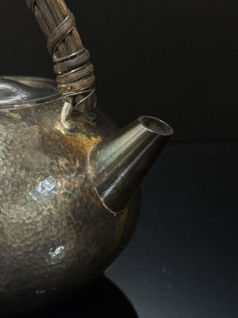 小振 純銀 羽田造 槌目 砲口 銀瓶 桐箱付 茶道具