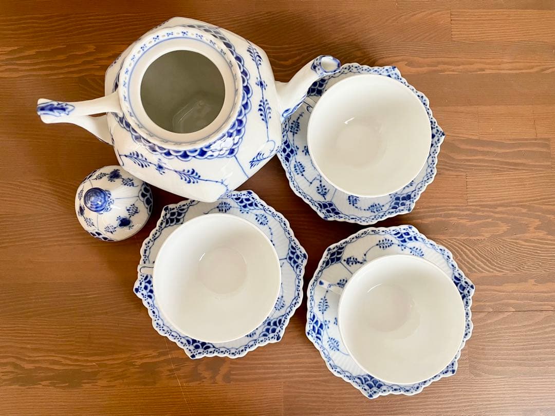 新品 ロイヤルコペンハーゲン ブルーフルーテッド ティーセット 皿 デンマーク製