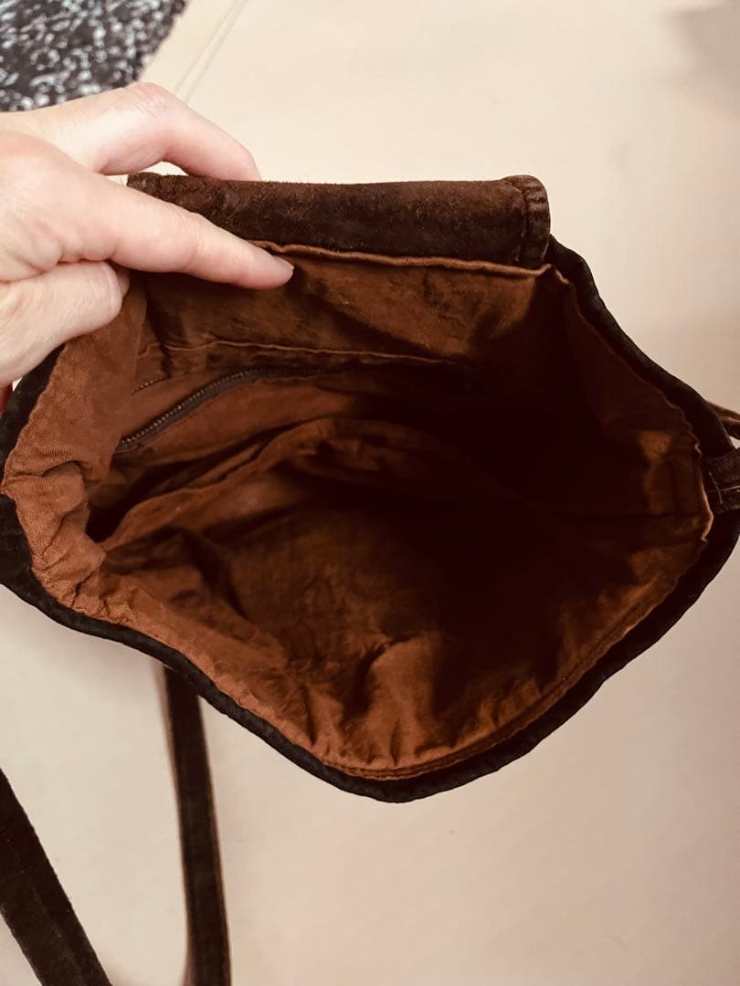 ◆柿渋染め 裂き織り ポシェット 山葡萄コサージュ付ブラウン◆