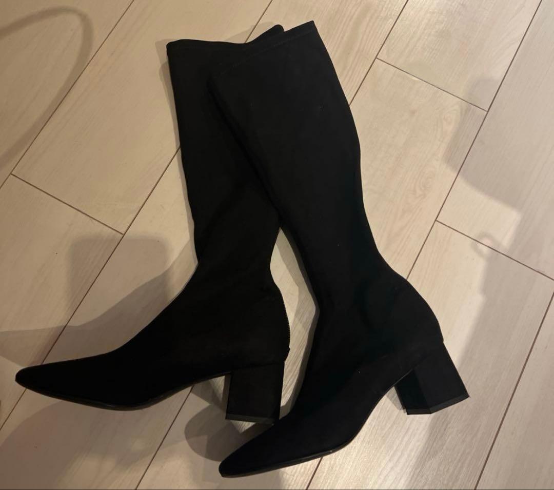 チャールズアンドキース　ブラック　黒　スエード　テクスチャーブロックヒールブーツ