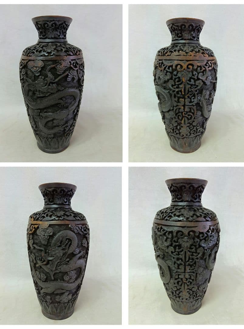 彫刻　花瓶　龍　花器　ドラゴン　オリエンタル　　骨董　縁起物　インテリア　飾り壷