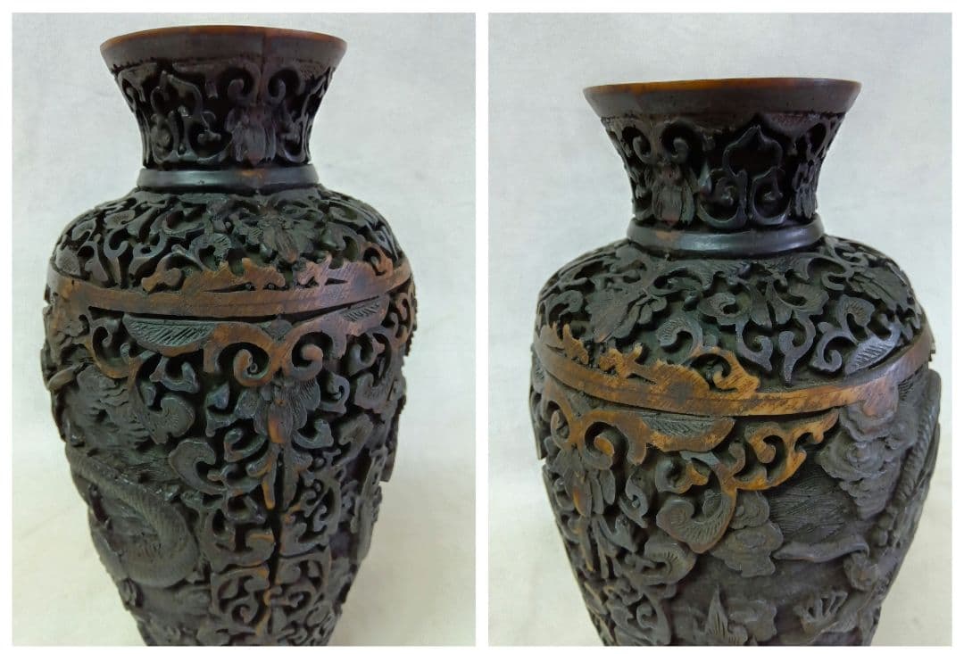 彫刻　花瓶　龍　花器　ドラゴン　オリエンタル　　骨董　縁起物　インテリア　飾り壷