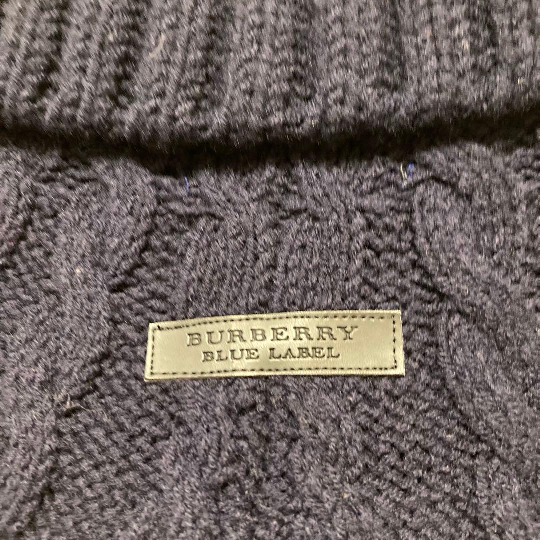 バーバリーブルーレーベル　ポンチョ　カーディガン　ケーブルニット　くるみボタン