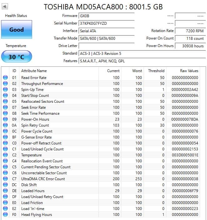 内蔵型ハードディスクドライブ Toshiba HDD 8TB MD05ACA800