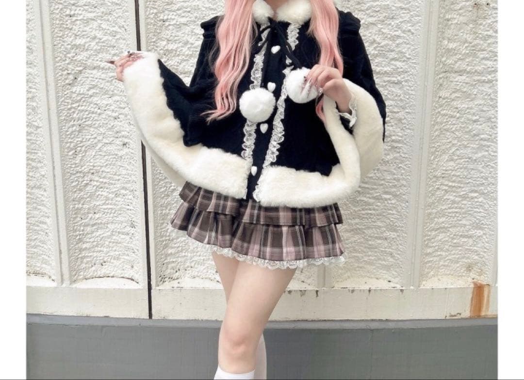 Ank Rouge うさちゃんニットポンチョ ブラック