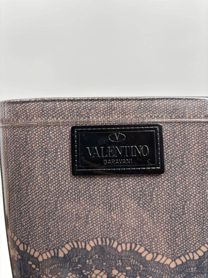 【VALENTINO】レインブーツ　ブラック　ベージュ　レース柄　38サイズ