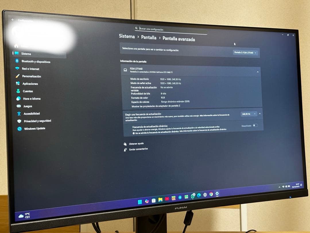 FUNAI 240HZ ゲーミングモニター(FGM−27F440)
