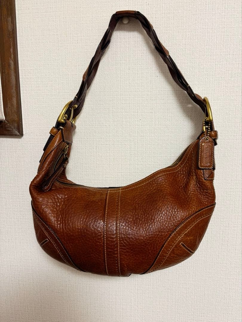 状態良好 オールドコーチ 10043 半月型 ワンハンドル レザー　茶　Y2K