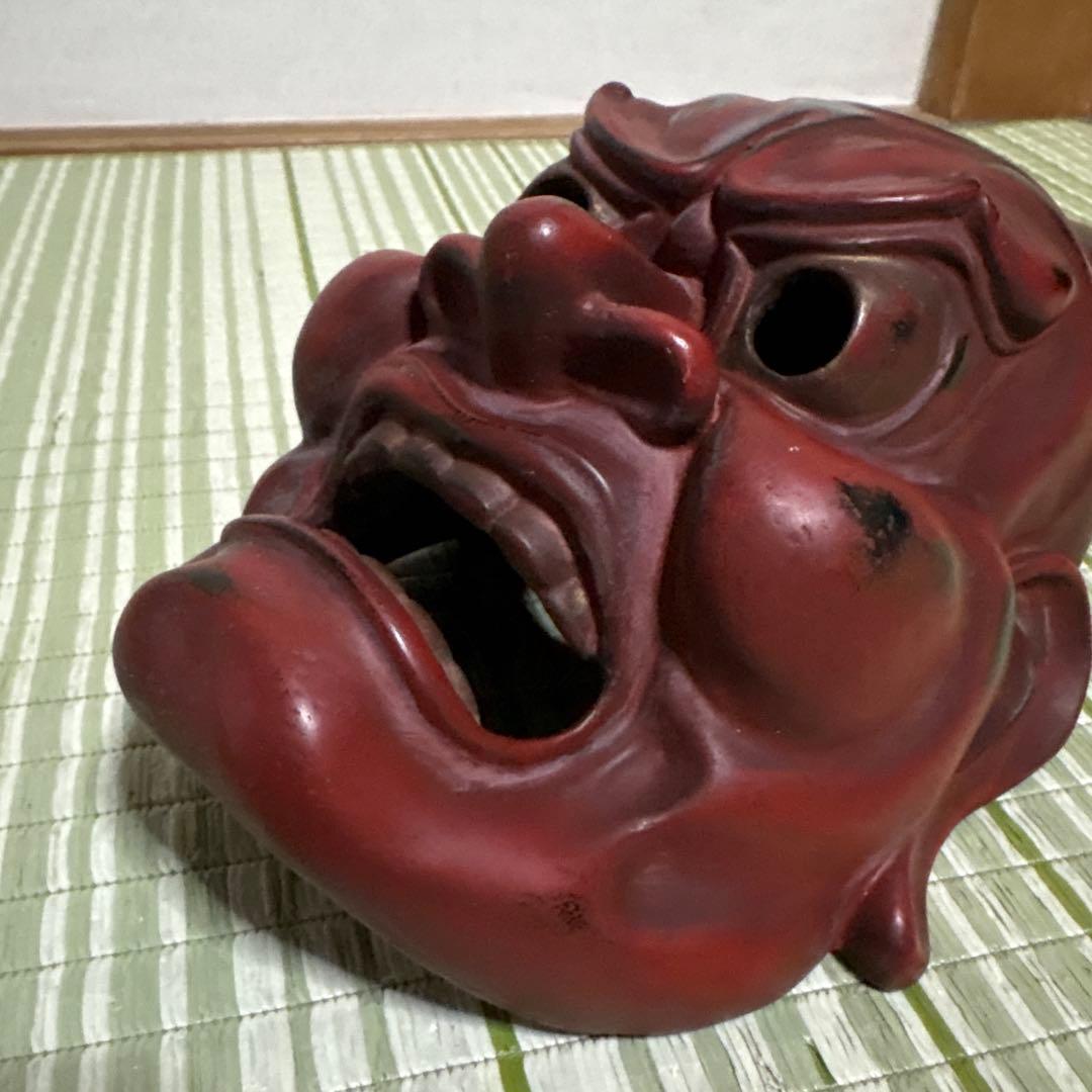 お面　能面　神楽面　仁王　仏具　鬼　男　赤　工芸品　渦　金剛力士　壁掛け　置物