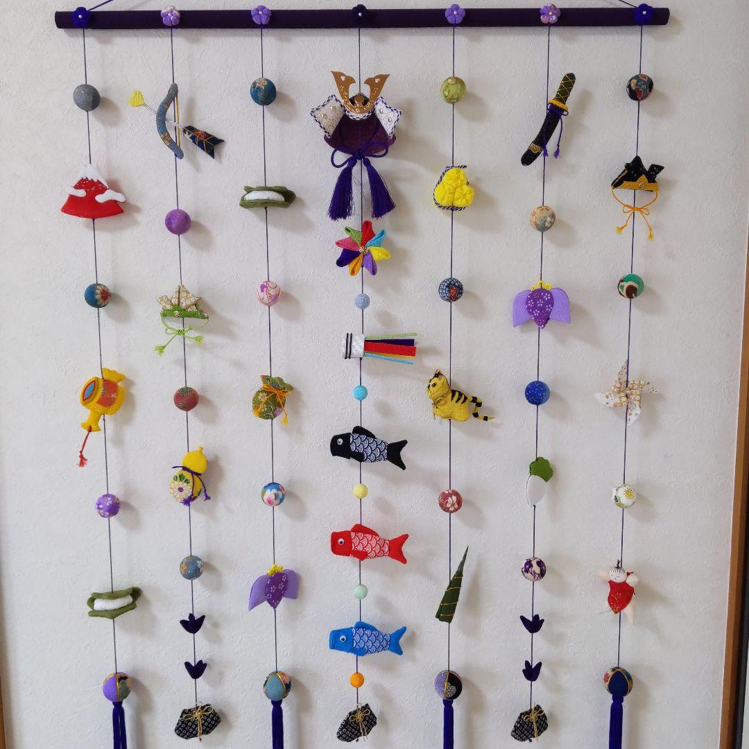 ちりめん細工　おひな様壁掛け下げ飾り(大) 端午の節句壁掛け下げ飾り(大)2点